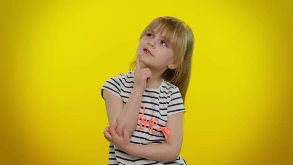 Doubting Pensive Little Child Kid Girl Wondering Difficult Solution Feeling Confused About Choice alt