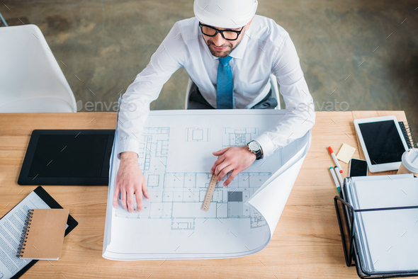 handsome professional architect drawing building plan Stock Photo by ...