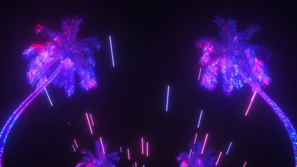 Neon Glowing Strings And Palms Background alt