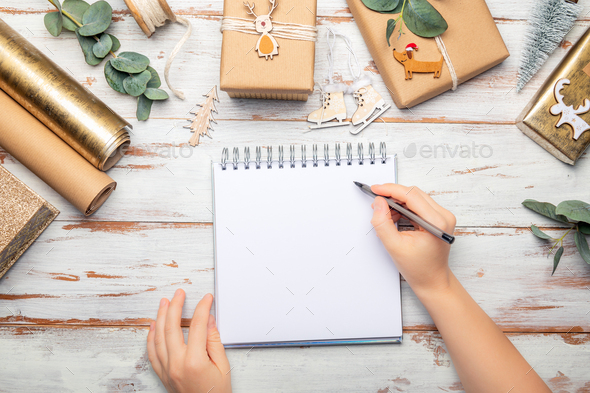 Notebook for writing Xmas manifests - Stock Photo - Images