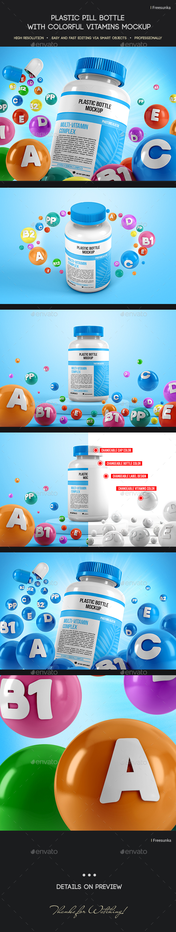 Download Plastic Pill Bottle With Colorful Vitamins Mockup By Freesunka Graphicriver