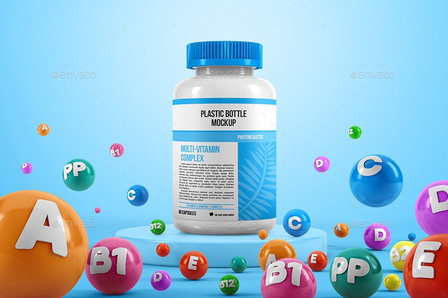 Download Plastic Pill Bottle With Colorful Vitamins Mockup By Freesunka Graphicriver