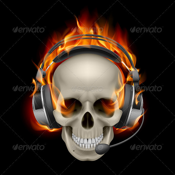 Flaming Skull with headphones - Miscellaneous Characters