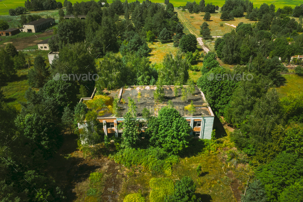 Belarus. Aerial View Of Abandoned Store In Chernobyl Zone. Chornobyl ...