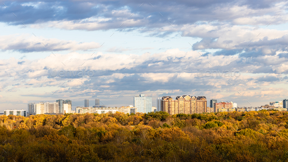 panoramic view of park and residential district - Stock Photo - Images