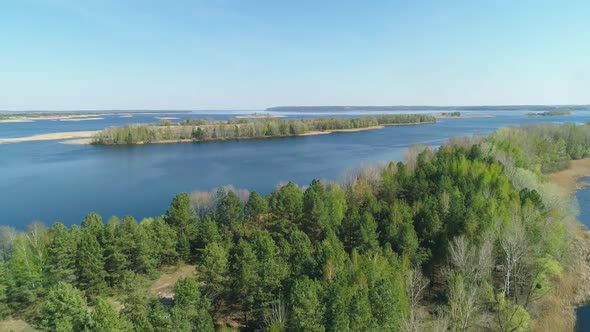 Aerial Drone View of Wild Forest Island on Dnipro River in Ukraine