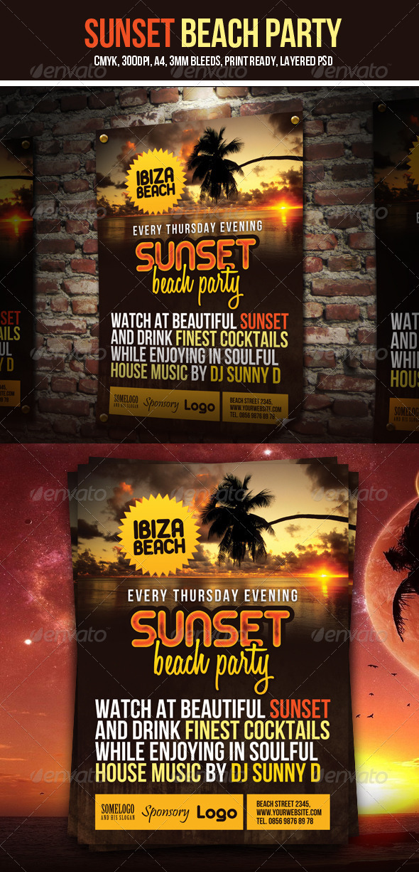 Sunset Beach Party Flyer - Clubs & Parties Events