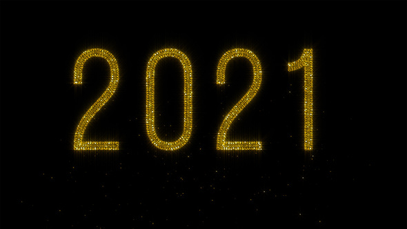 Year 2021 - Shiny Golden Glitter Text on Black BG - 4K