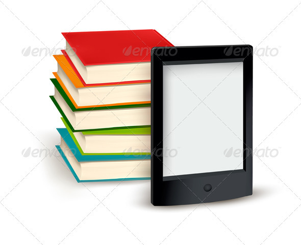 Stack of books and e-book. Vector illustration. - Concepts Business