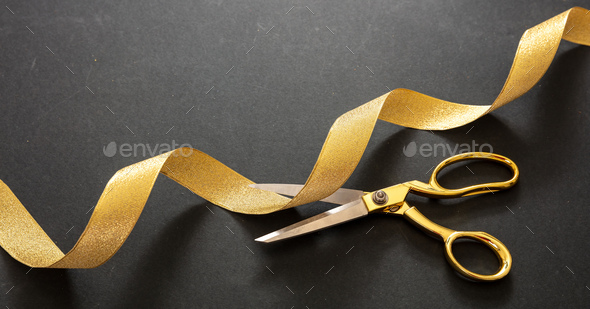 Ribbon and Scissors on White Background Stock Photo - Image of