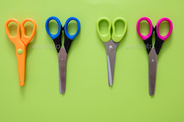 Little scissors for kids. Preschool education supply. Stock Photo