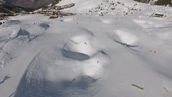 Aerial view of people skiing alt