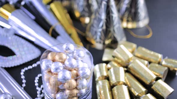 New Year Eve party with champagne and chocolates. alt