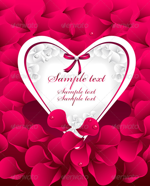 Post Card or Frames or Banners with Heart, Petals - Seasons/Holidays Conceptual