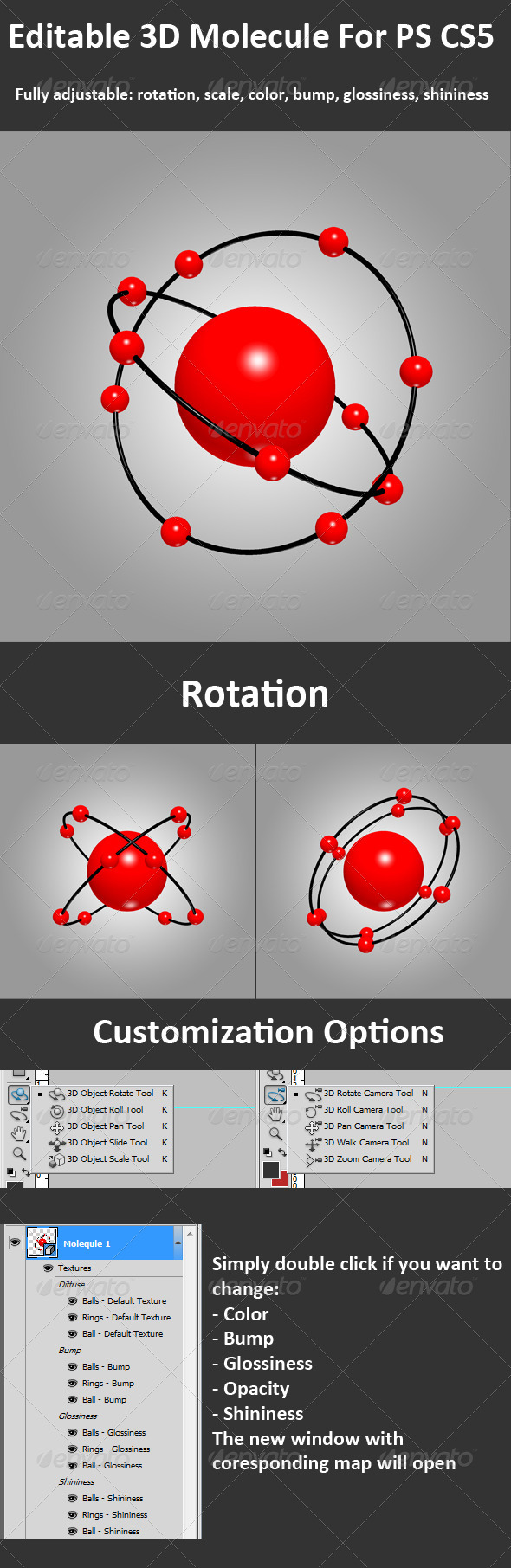 3D Molecule For PS CS5, Full 3D Options - Decorative Symbols Decorative
