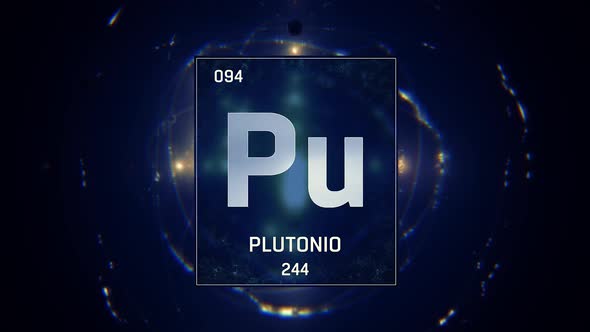 Plutonium as Element 94 of the Periodic Table on Blue Background in Spanish Language