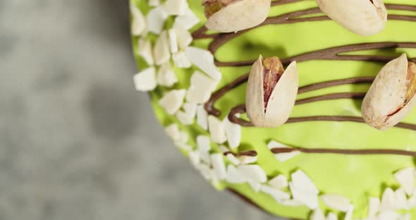 Easter Cupcakes Are Decorated With Sweet Icing, Pistachios, Sprinkled With Colorful Beads alt