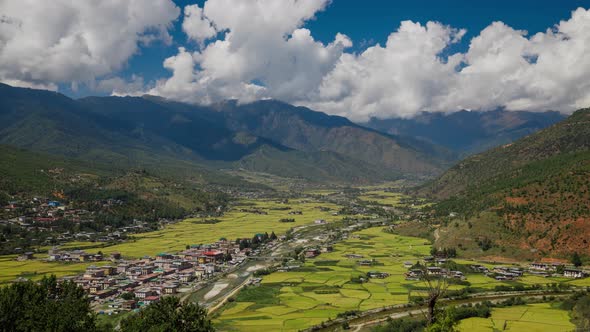 Looking Out Over The City Of Paro In Bhutan alt