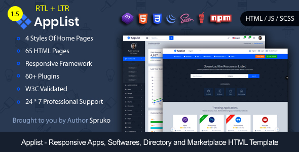 Applist -Bootstrap Responsive Apps, Softwares, and Multipurpose App Marketplace HTML Template