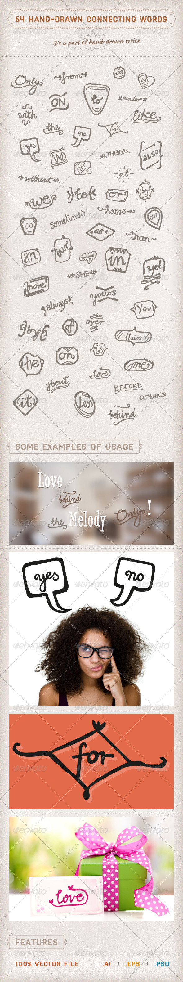 54 Hand-drawn Connecting Words - Decorative Symbols Decorative