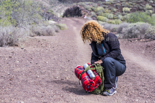 checking a hiking backpack
