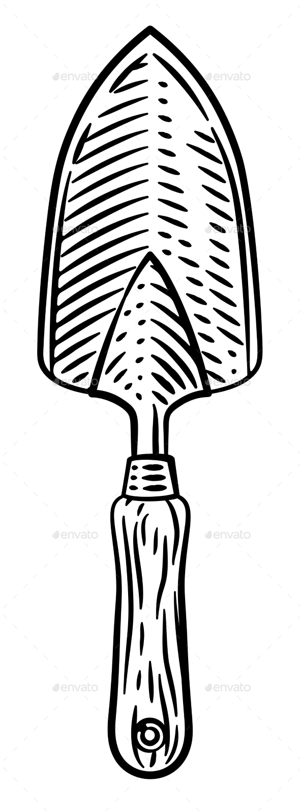 Garden Tool Hand Spade Trowel Vintage Woodcut, Vectors | GraphicRiver, image size:590x1593