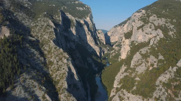 Aerial view of Gola del Furlo, the best gorge in Italy, Marche 4K