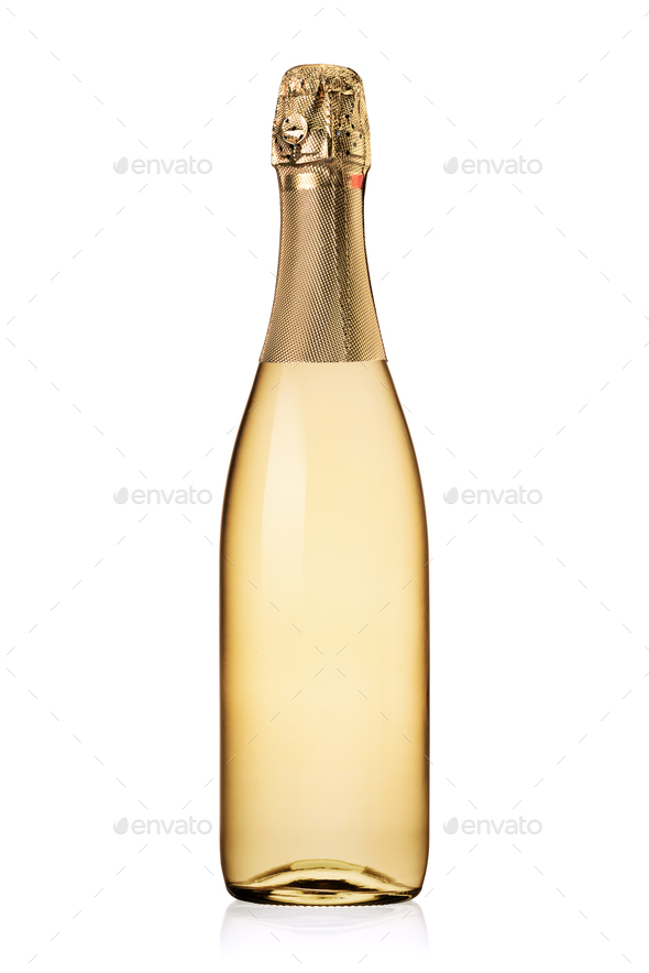 Three Blank Champagne Bottles Isolated On White Stock Photo