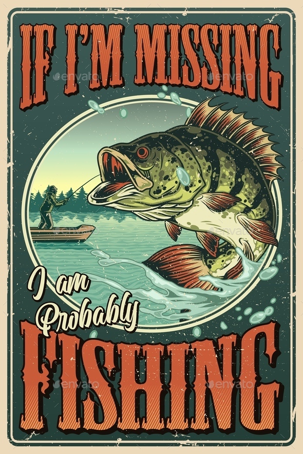 Vintage Colorful Fishing Poster, Vectors