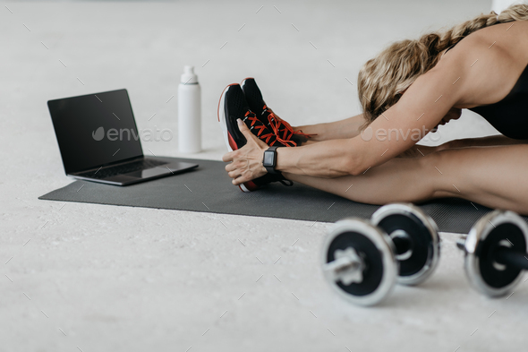 Online fitness workout and advanced training at home - Stock Photo - Images