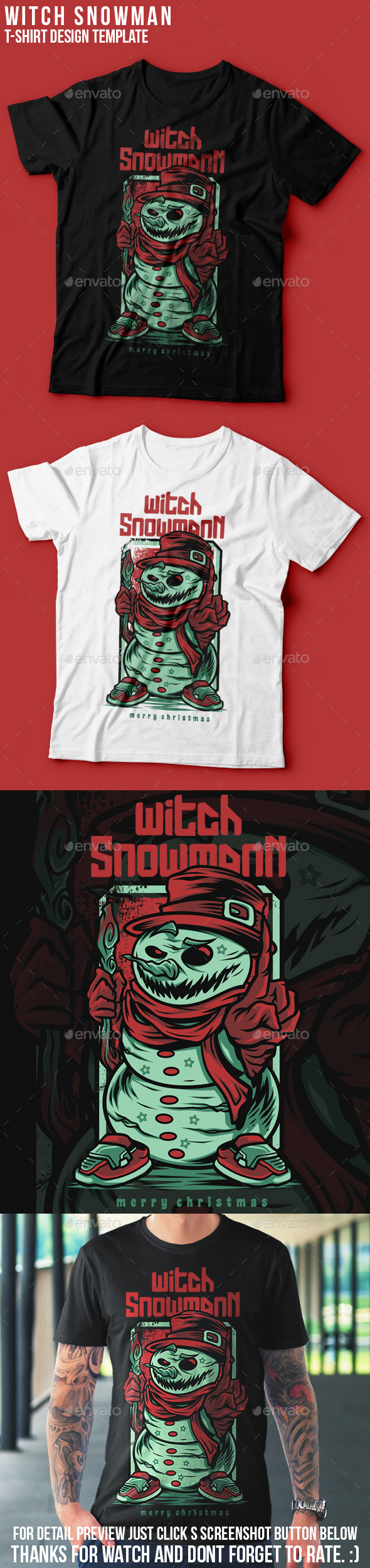Witch Snowman Happy Christmas T-Shirt Design