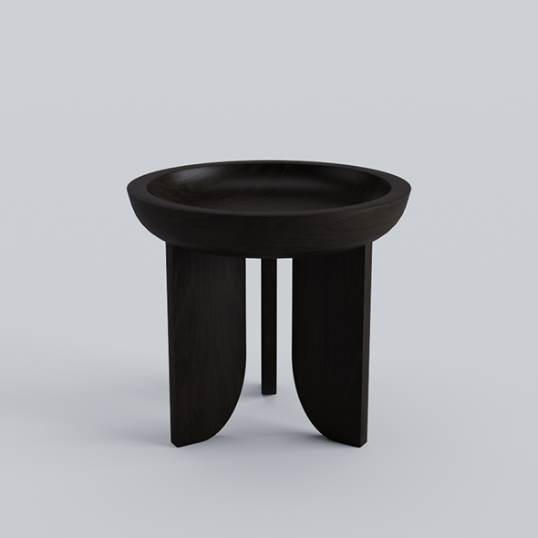 Dish Solid Wood Contemporary Sculptural Carved Side Coffee Stool Table Black