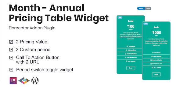 Month – Annual Pricing Table Widget For Elementor