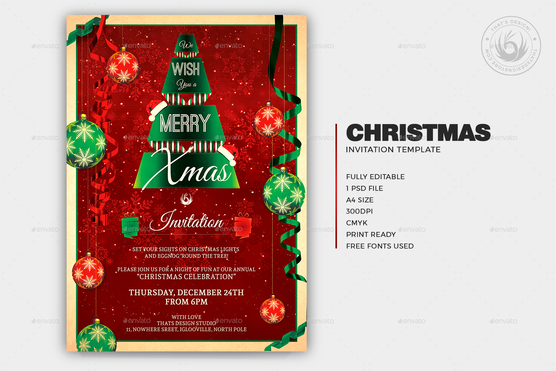Christmas Invitation Template V7, Print Templates | GraphicRiver