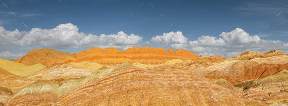 panoramic view of colorful hilly landscape in zhangye - Stock Photo - Images
