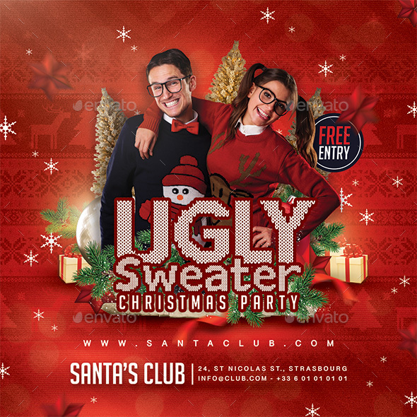 Ugly Sweater Christmas Party Flyer, Print Templates | GraphicRiver