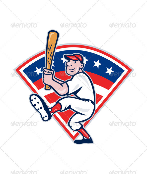 American Baseball Player Batting Cartoon - Sports/Activity Conceptual