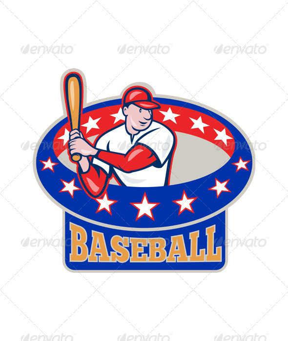 American Baseball Player Batting Cartoon - Sports/Activity Conceptual