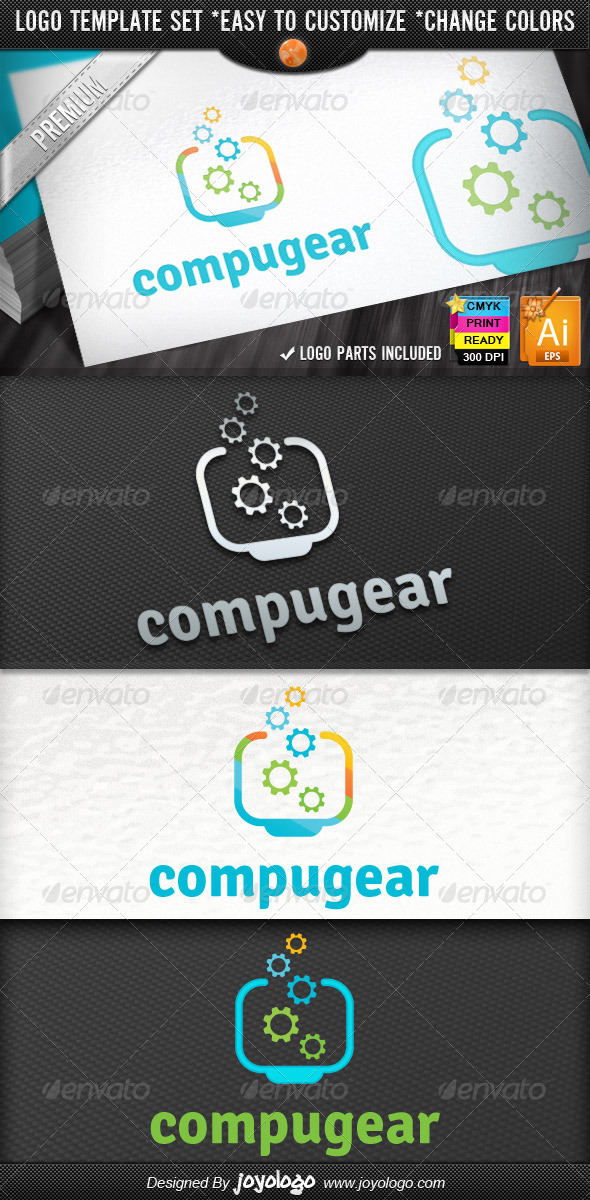 Pixel Gears Computer Repair Service Logo Designs - Objects Logo Templates