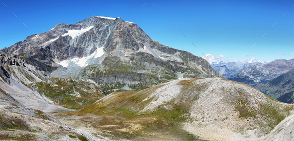 View Of Mont Pourri Peak 3779m And Other Mountains From Aiguille Percee France Stock Photo By Estivillml