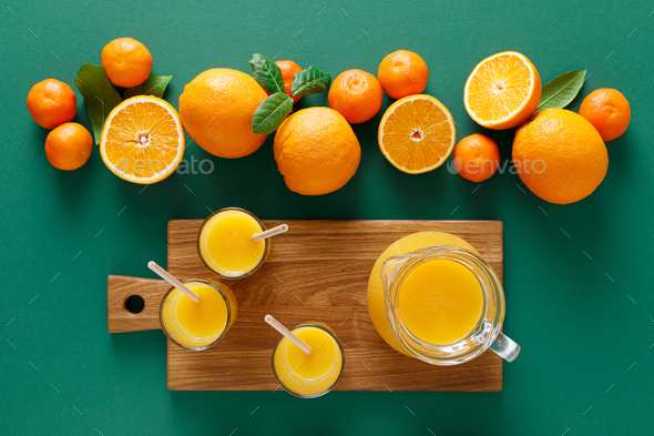 Pitcher of freshly squeezed orange juice Stock Photo