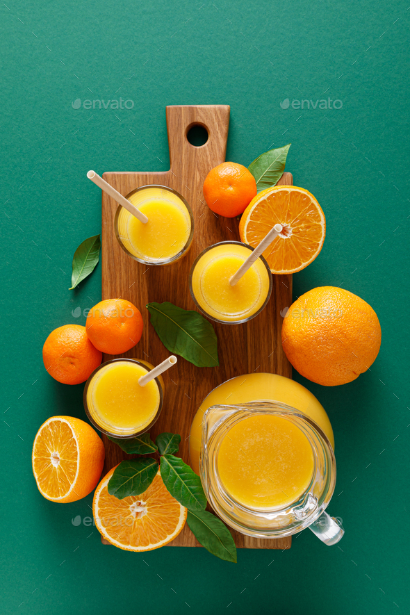 Pitcher of freshly squeezed orange juice Stock Photo