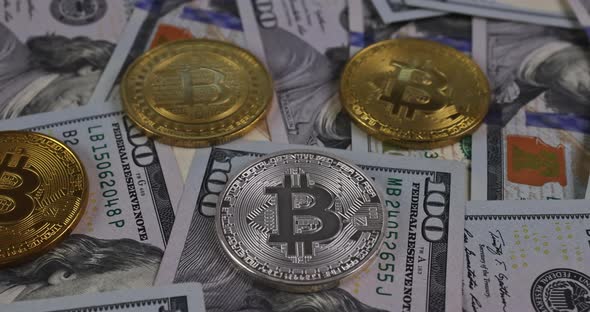 Digital New Modern Method of Payment the Bitcoin on Banknotes of One Hundred Dollars alt