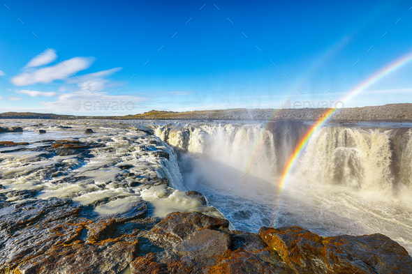 Splendid view of fantastic waterfall and cascades of Selfoss - Stock Photo - Images