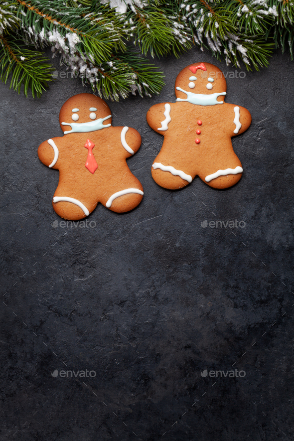 Greeting card with gingerbread cookies in face mask