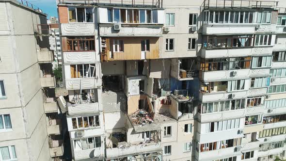 Aerial Drone Footage of Damage After Gas Explosion in a Residential Building in Kyiv alt