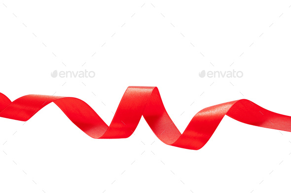 Red satin ribbon wavy isolated cutout on white background Stock Photo by  rawf8