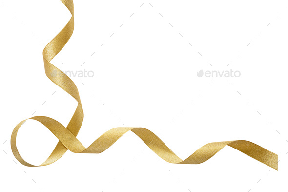 Gold satin ribbon isolated cutout on white background Stock Photo by rawf8