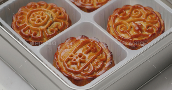 Traditional Chinese moon cake in box for mid autumn festival