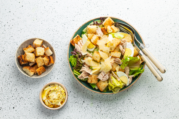 Fresh Green Salad With Yellow Salad Mixer Stock Photo, Picture and